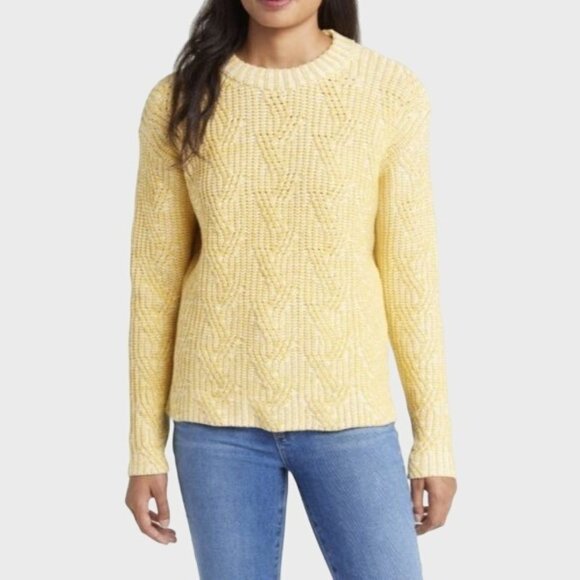 Caslon Rib Cable Knit Mock Neck Sweater S Yellow Vibrant Heritage Fall Pullover - Picture 1 of 10